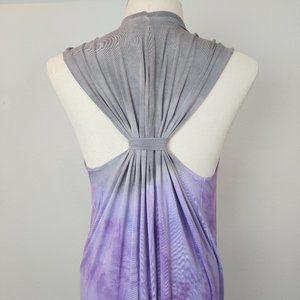 Lourdes Oversized Racer Back Loose Gray and Purple Tie-Dyed Tunic